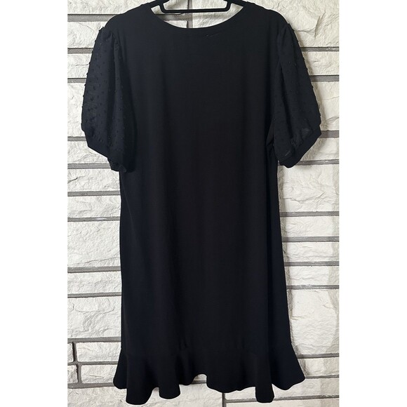 CeCe Shift Dress Clip Dot Sheer Sleeves Black Dress Ruffled Hem Minimalist Sz 2X - Picture 5 of 5